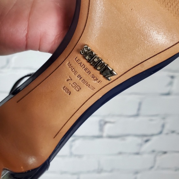 Schutz Blue Patent Heeled Sandals - Picture 7 of 8